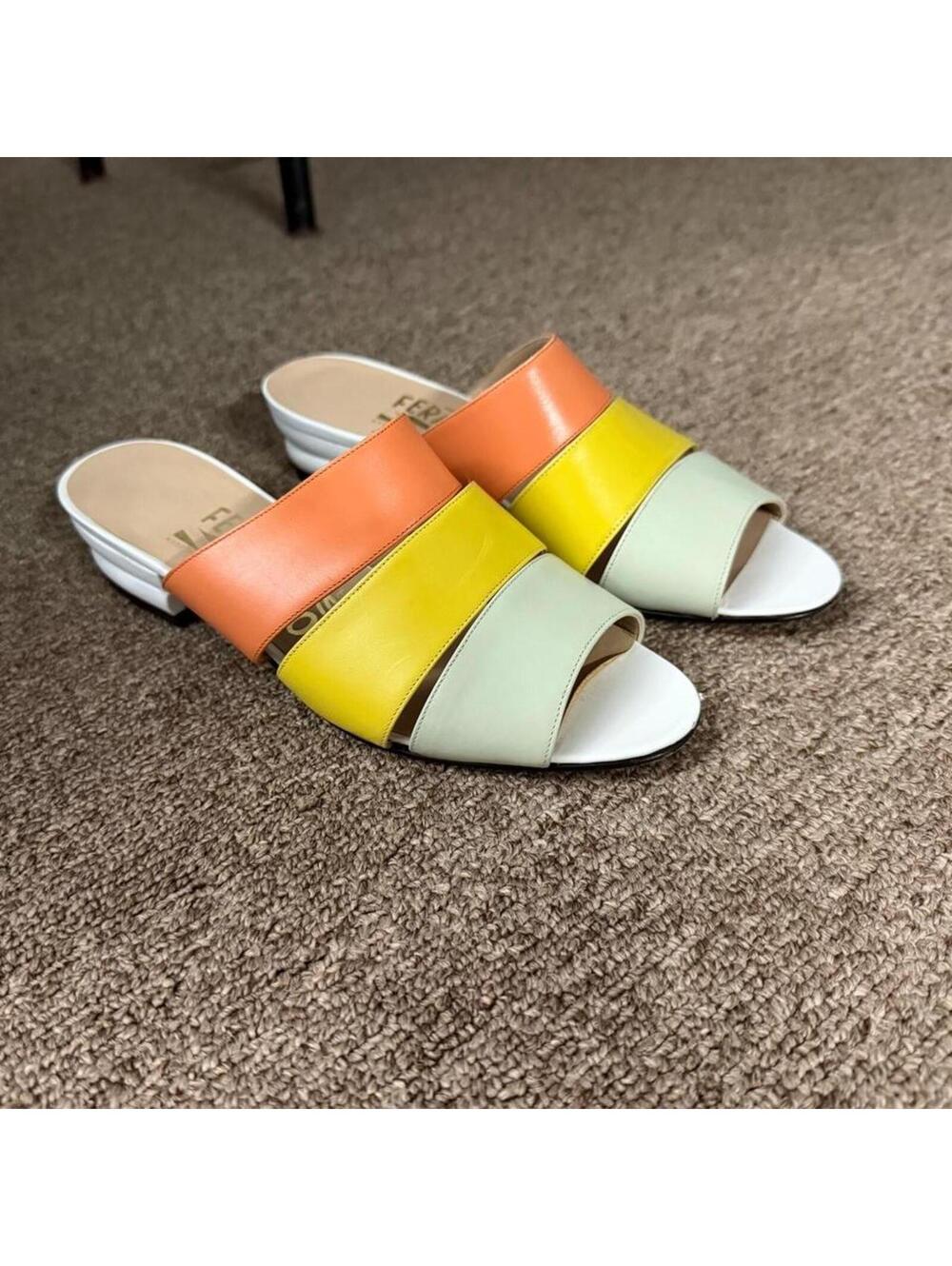 Salvatore Ferragamo multicolored leather slide size 5 colorblock